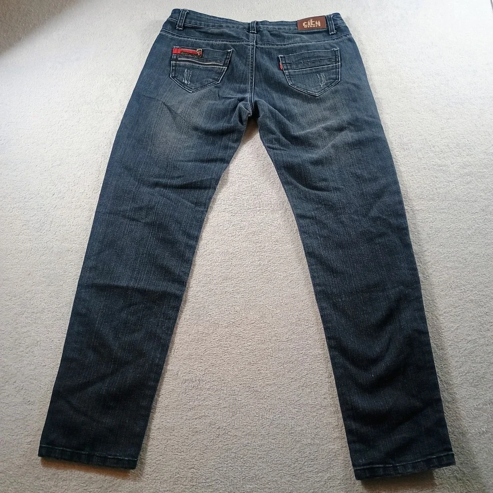 City‎ Other Mens Jeans Dark Wash 31 Red Zipper Accent Distressed Streetwear